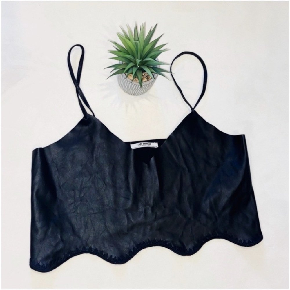 ZARA trafaluc black faux leather crop top M